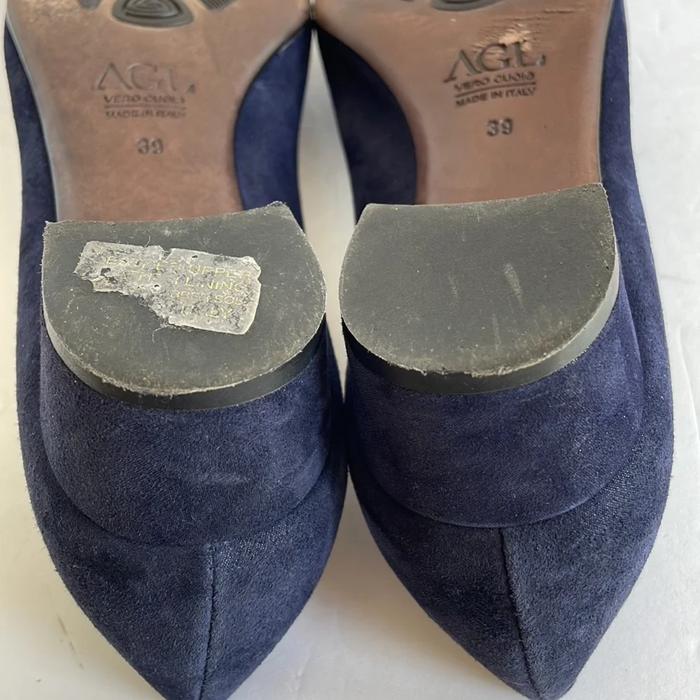 AGL navy blue suede point toe heels size 39